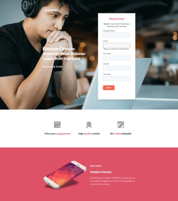 Webinar landing page