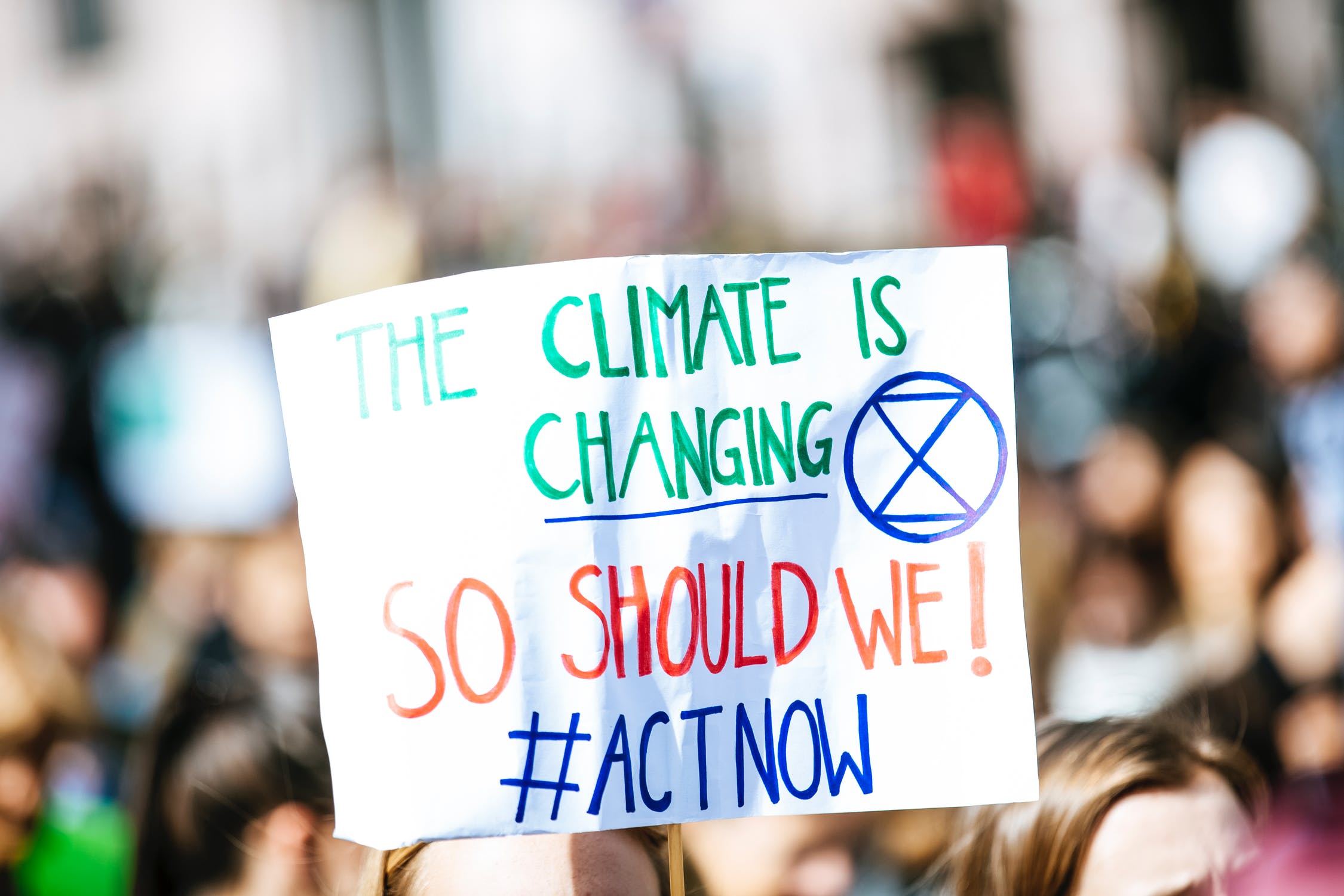 Protester sign saying "The Climate is changing, so should we! #actnow"