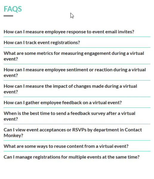 User navigating automated FAQs for a webinar