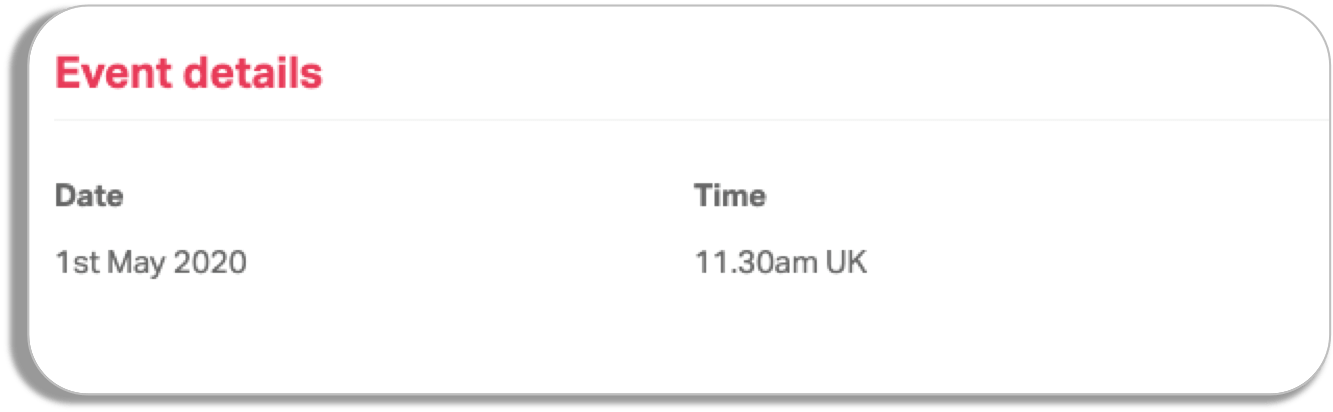 Date and time details for an online event