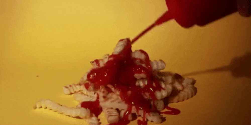 spraying ketchup
