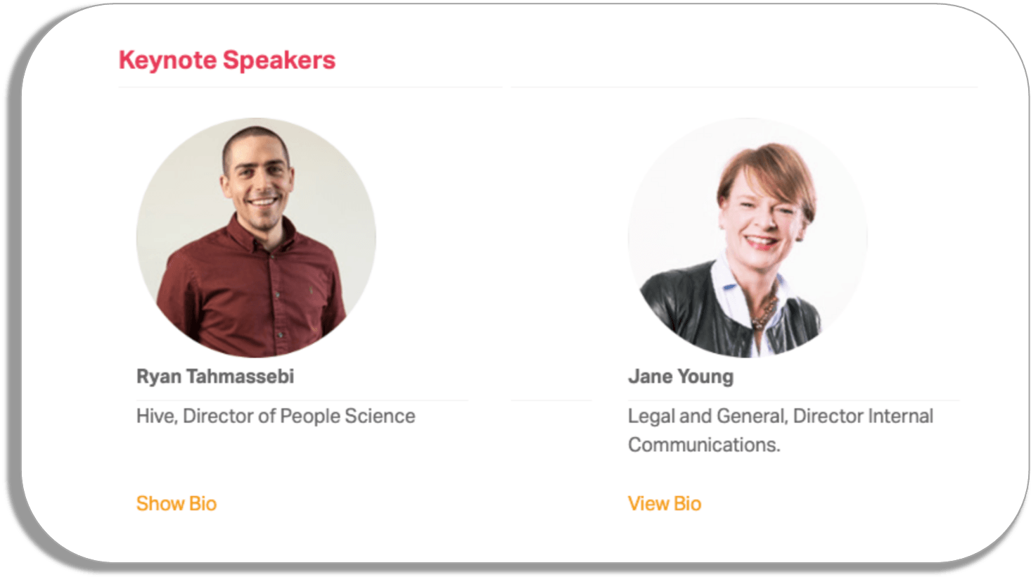 List of keynote speakers for a webinar